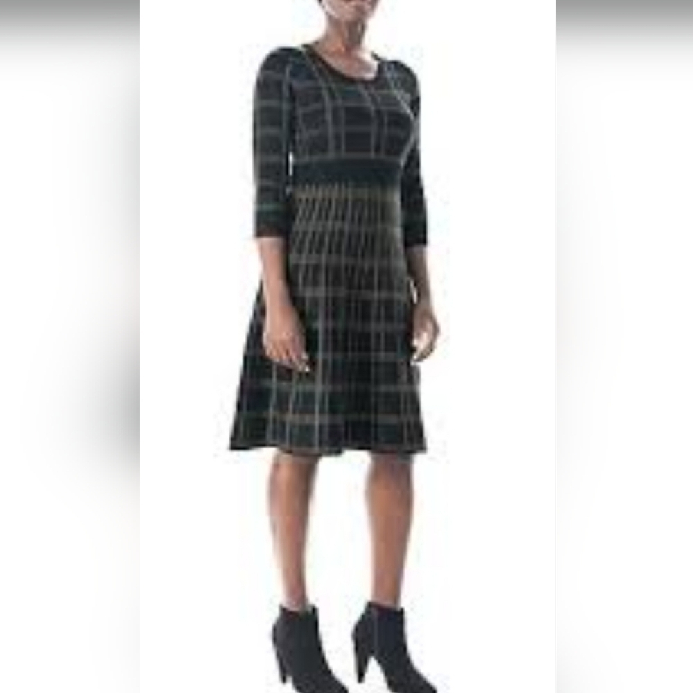 Nina Leonard Women's Black and White Midi Dress 3/4 Sleeve Size L